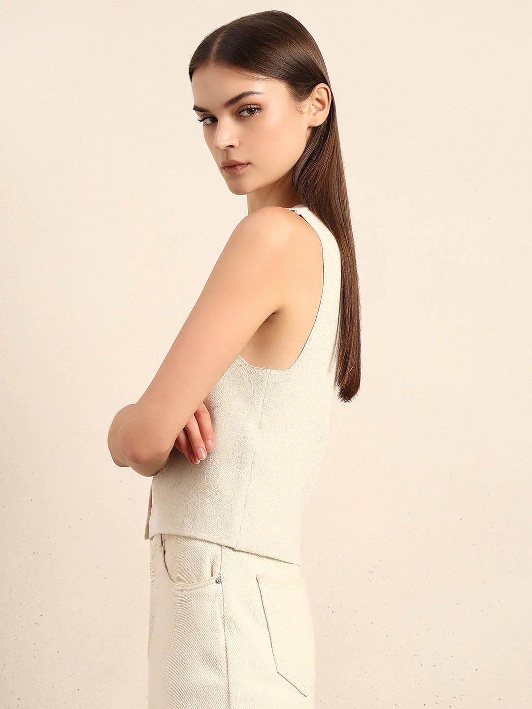 Cream V-Neck Vest - Image 3