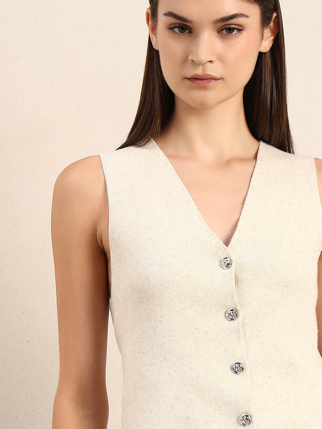Cream V-Neck Vest - Image 6
