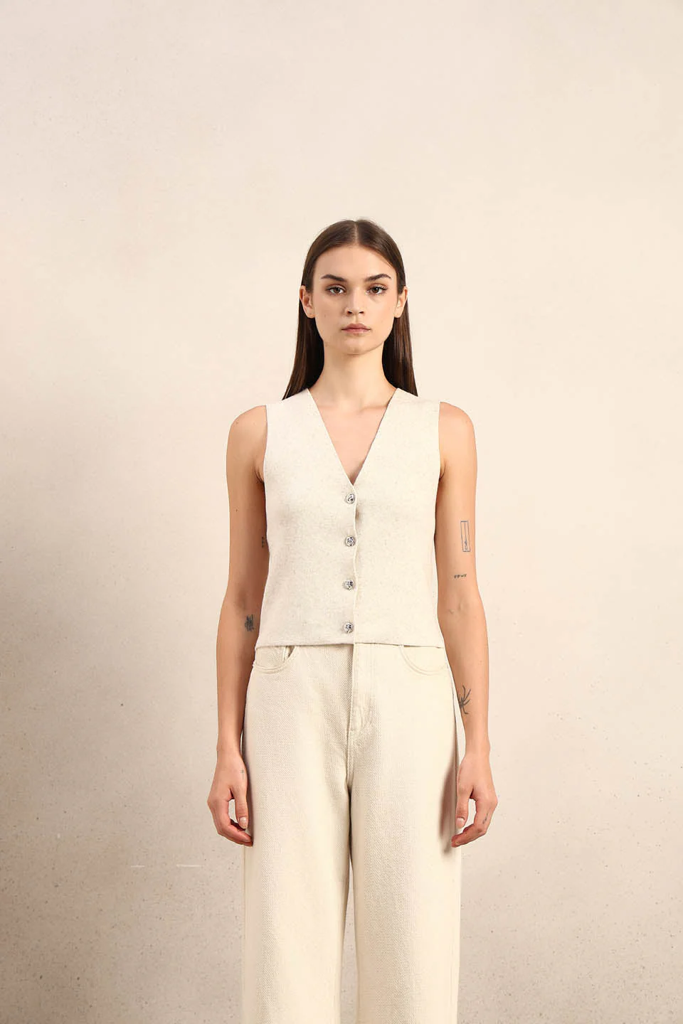 Cream V-Neck Vest - Image 9