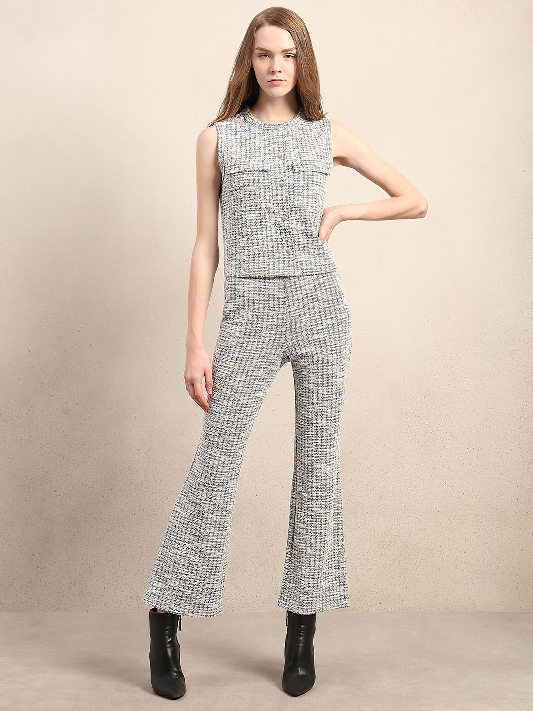 Grey Textured Sleeveless Knit Tops - Image 5