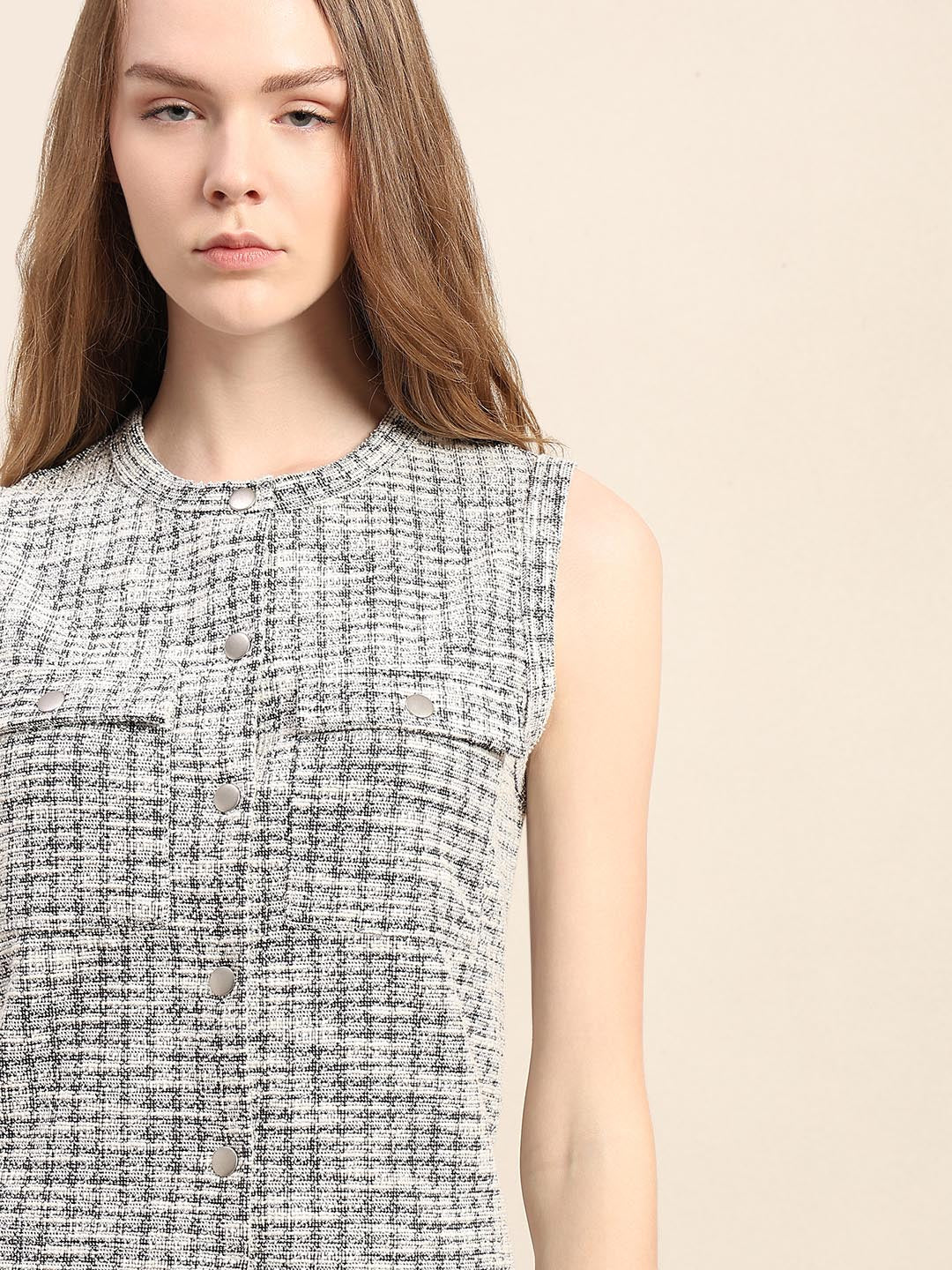 Grey Textured Sleeveless Knit Tops - Image 6