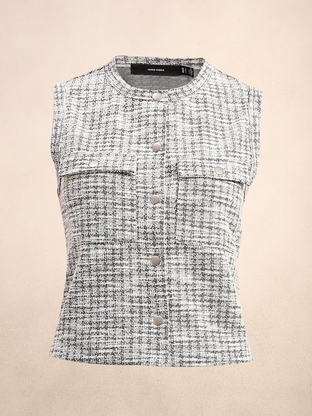 Grey Textured Sleeveless Knit Tops - Image 7