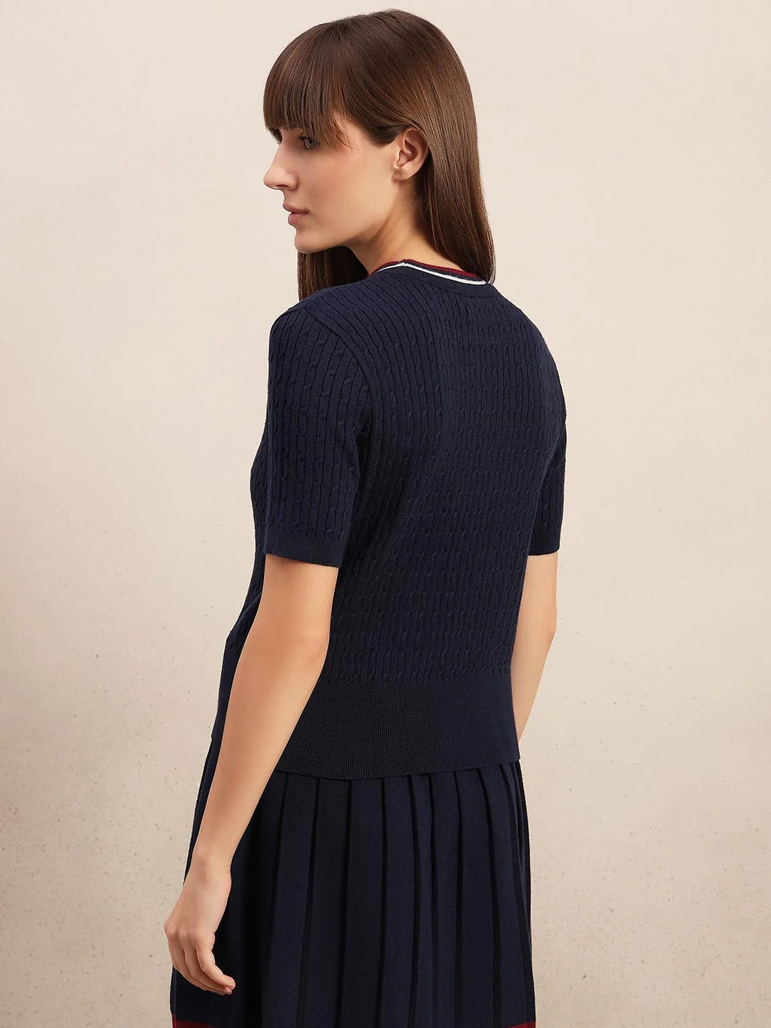 Navy Blue Textured Knitted Top - Image 4