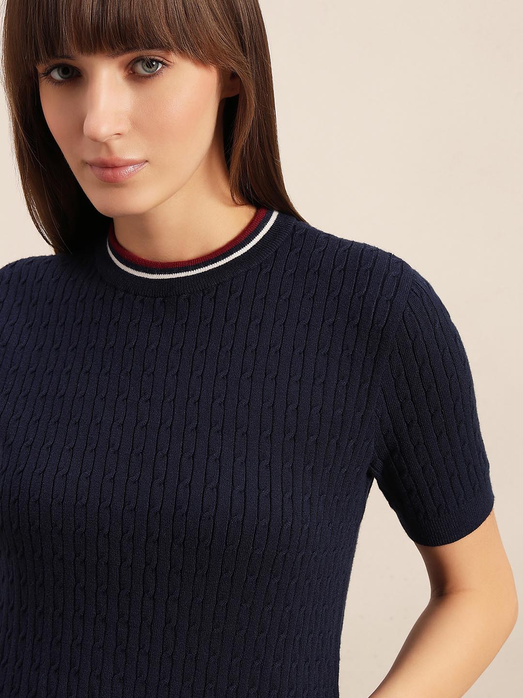 Navy Blue Textured Knitted Top - Image 6