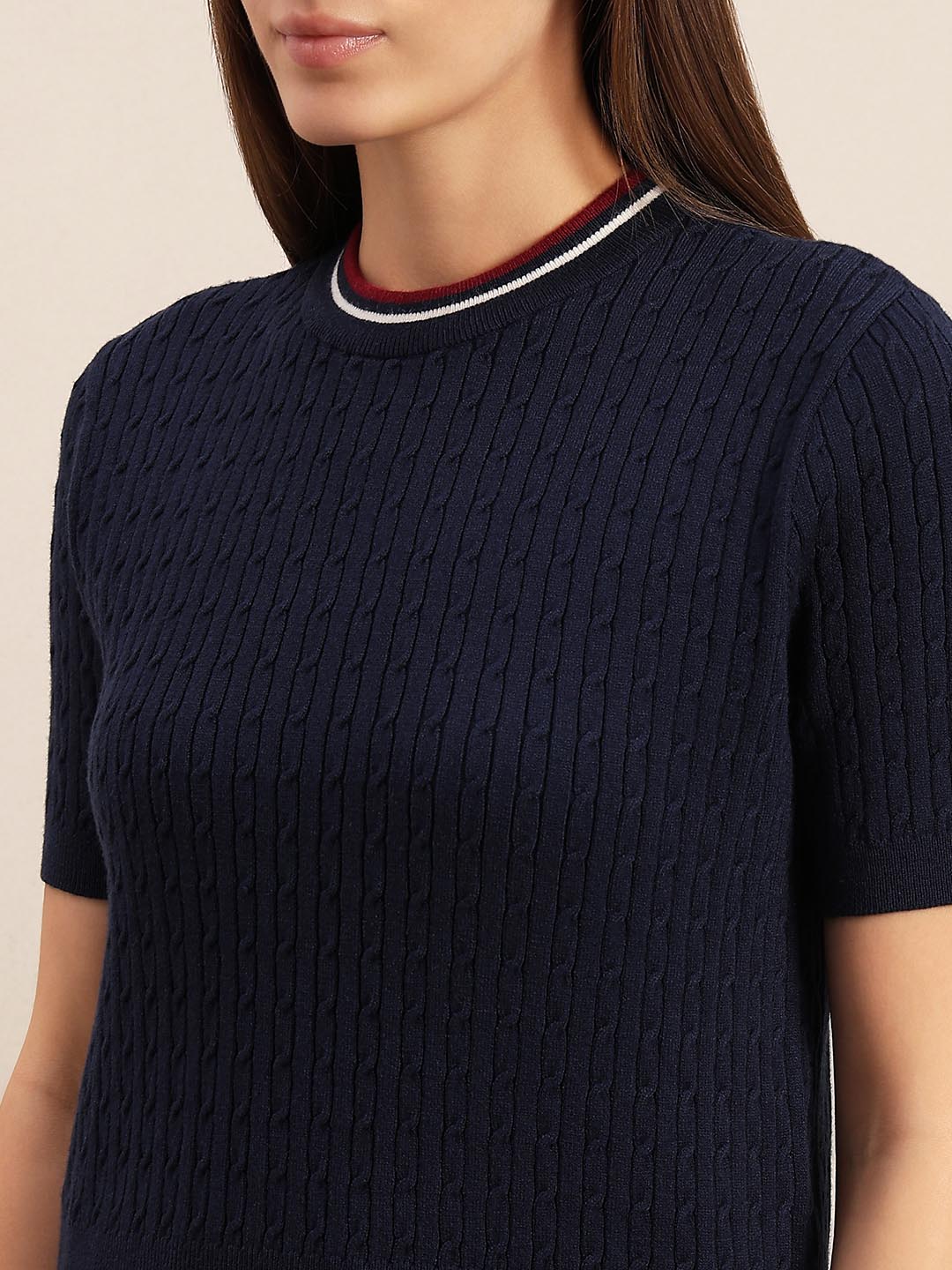 Navy Blue Textured Knitted Top - Image 8