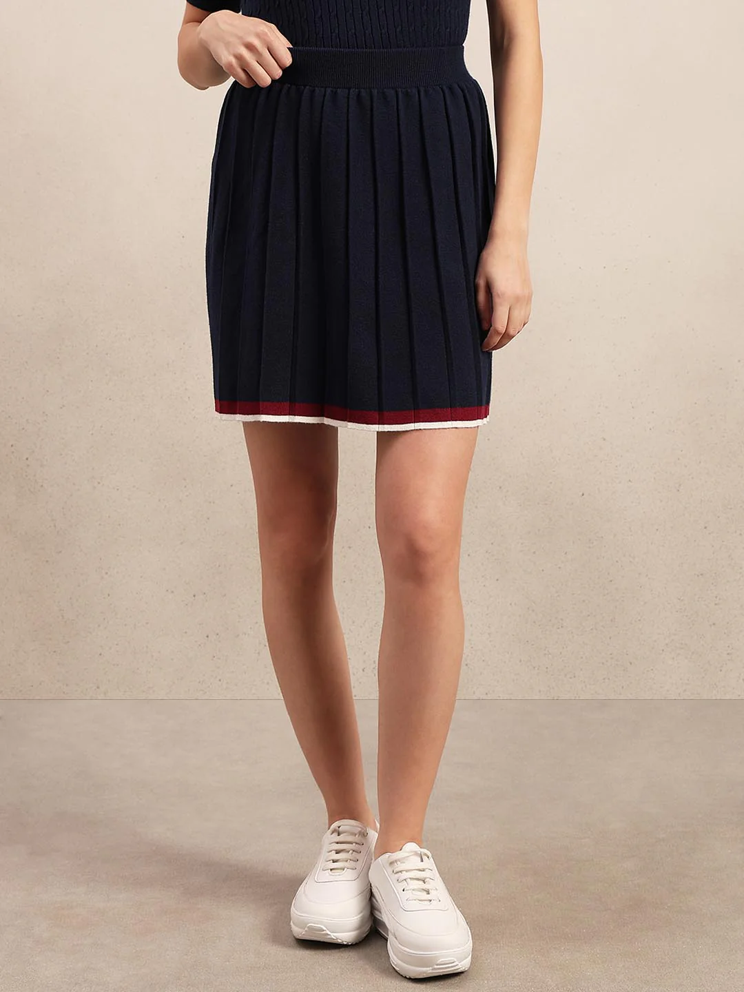 Navy Blue Pleated Knitted Skirt - Image 2