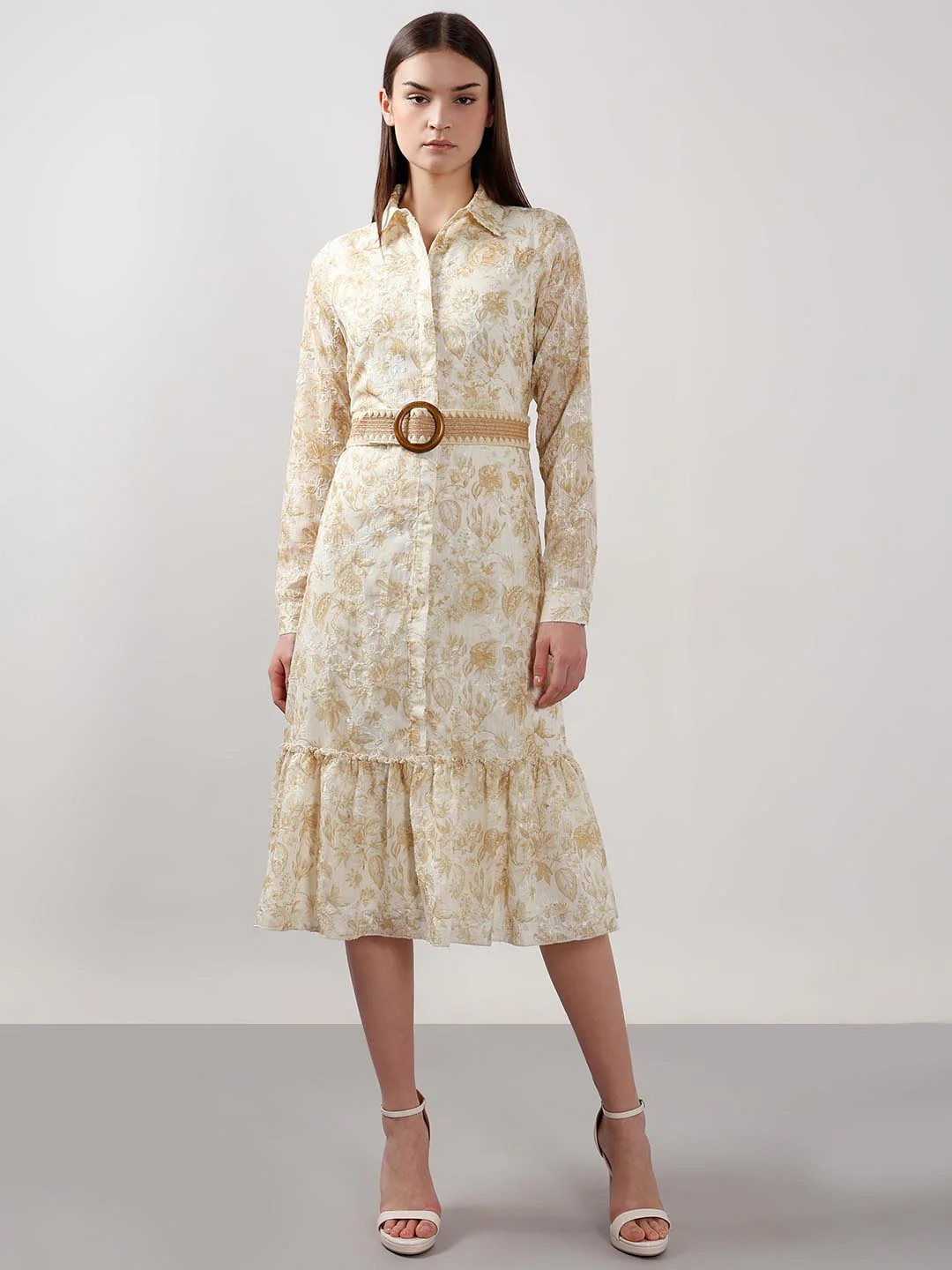 Vero Moda Ecru Jacquard Shirt Dress - Image 2