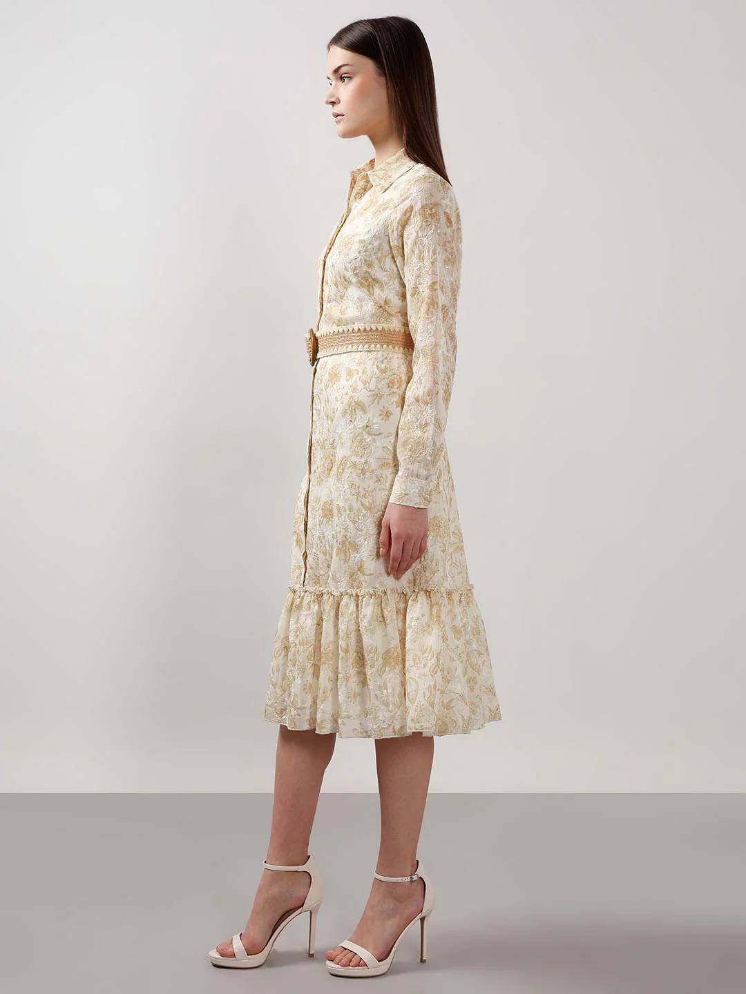 Vero Moda Ecru Jacquard Shirt Dress - Image 3