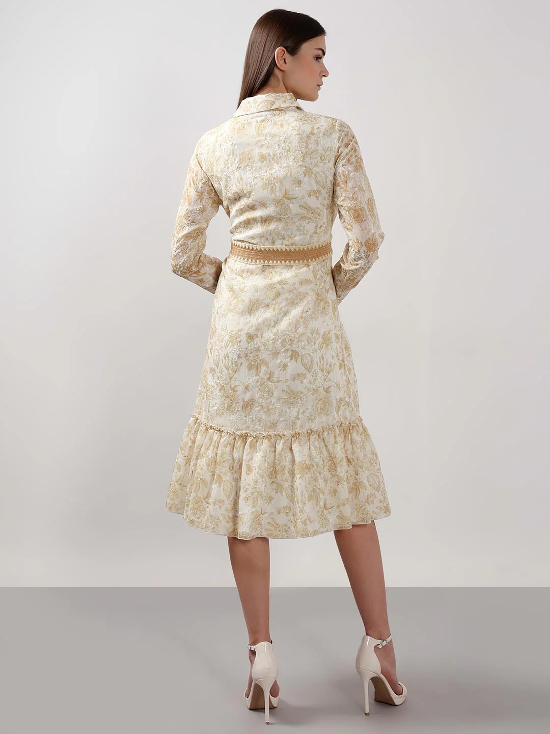 Vero Moda Ecru Jacquard Shirt Dress - Image 4