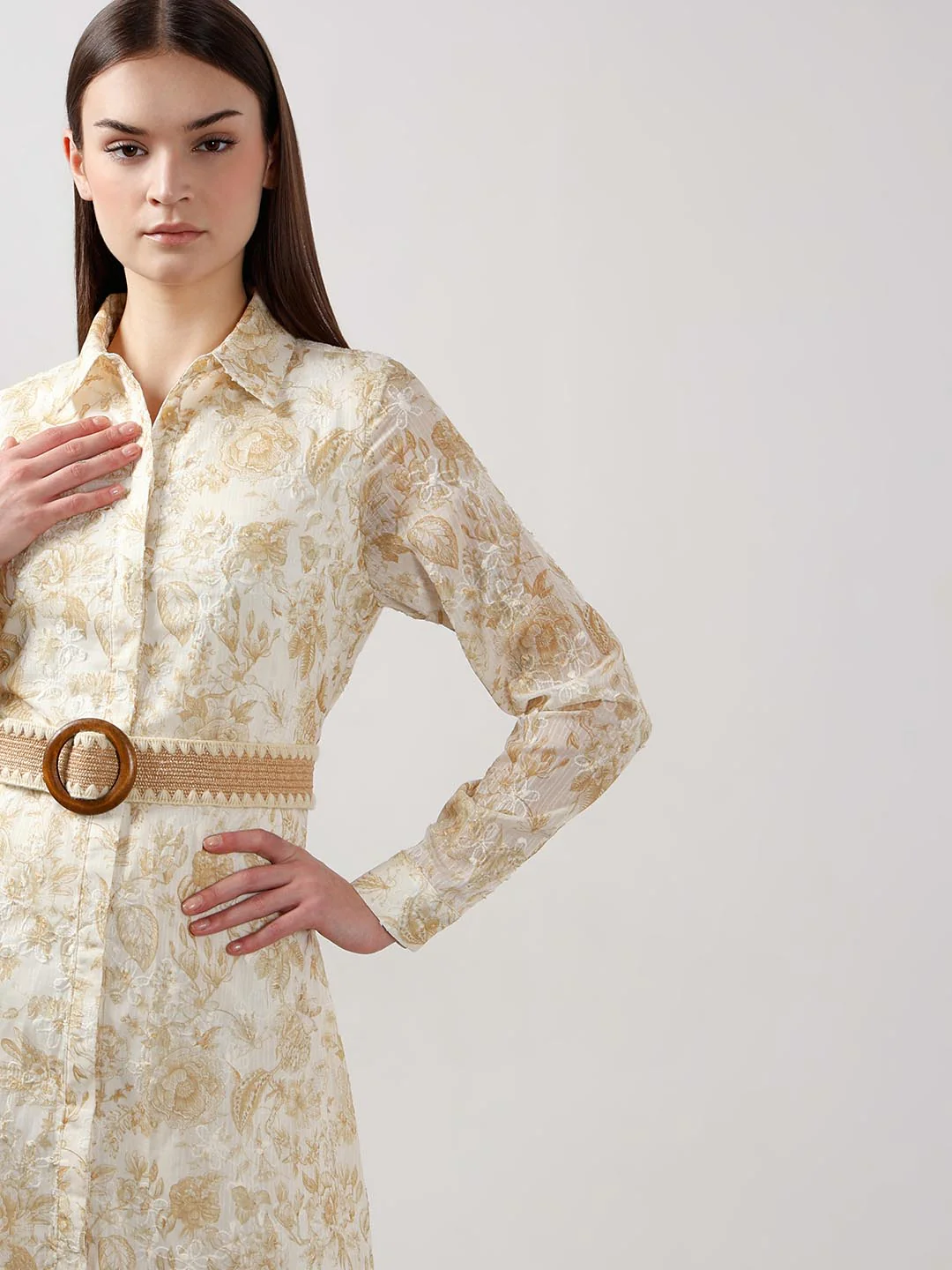 Vero Moda Ecru Jacquard Shirt Dress - Image 5