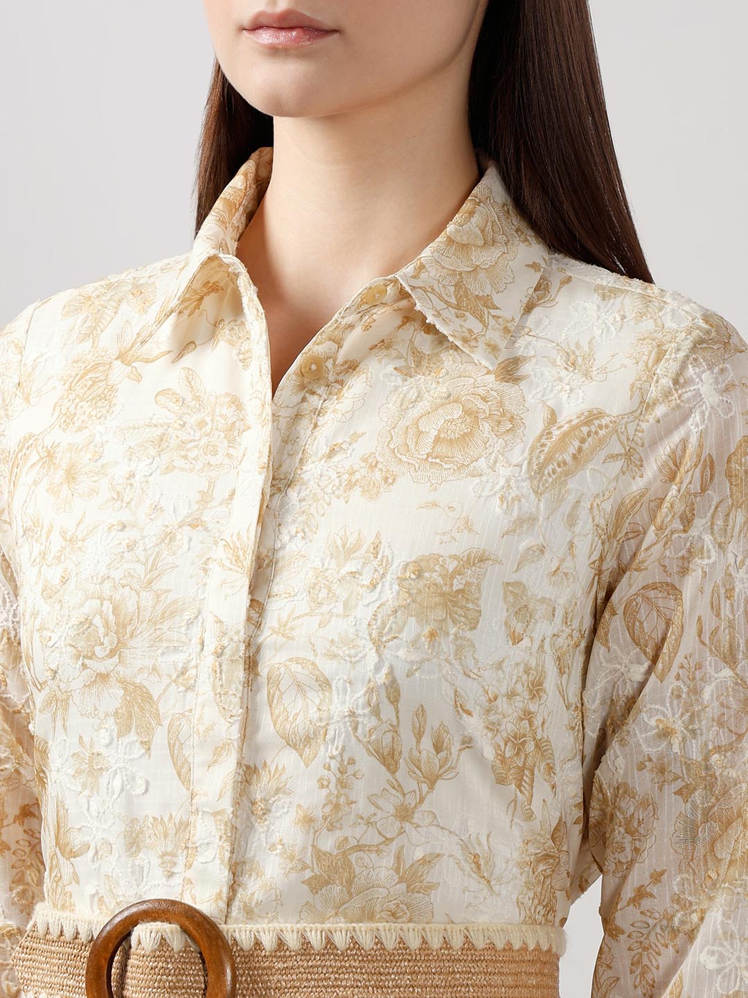 Vero Moda Ecru Jacquard Shirt Dress - Image 6
