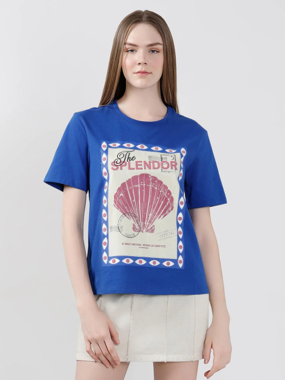 Vero Moda Blue Shell Stamp Cotton T-Shirt - Image 2