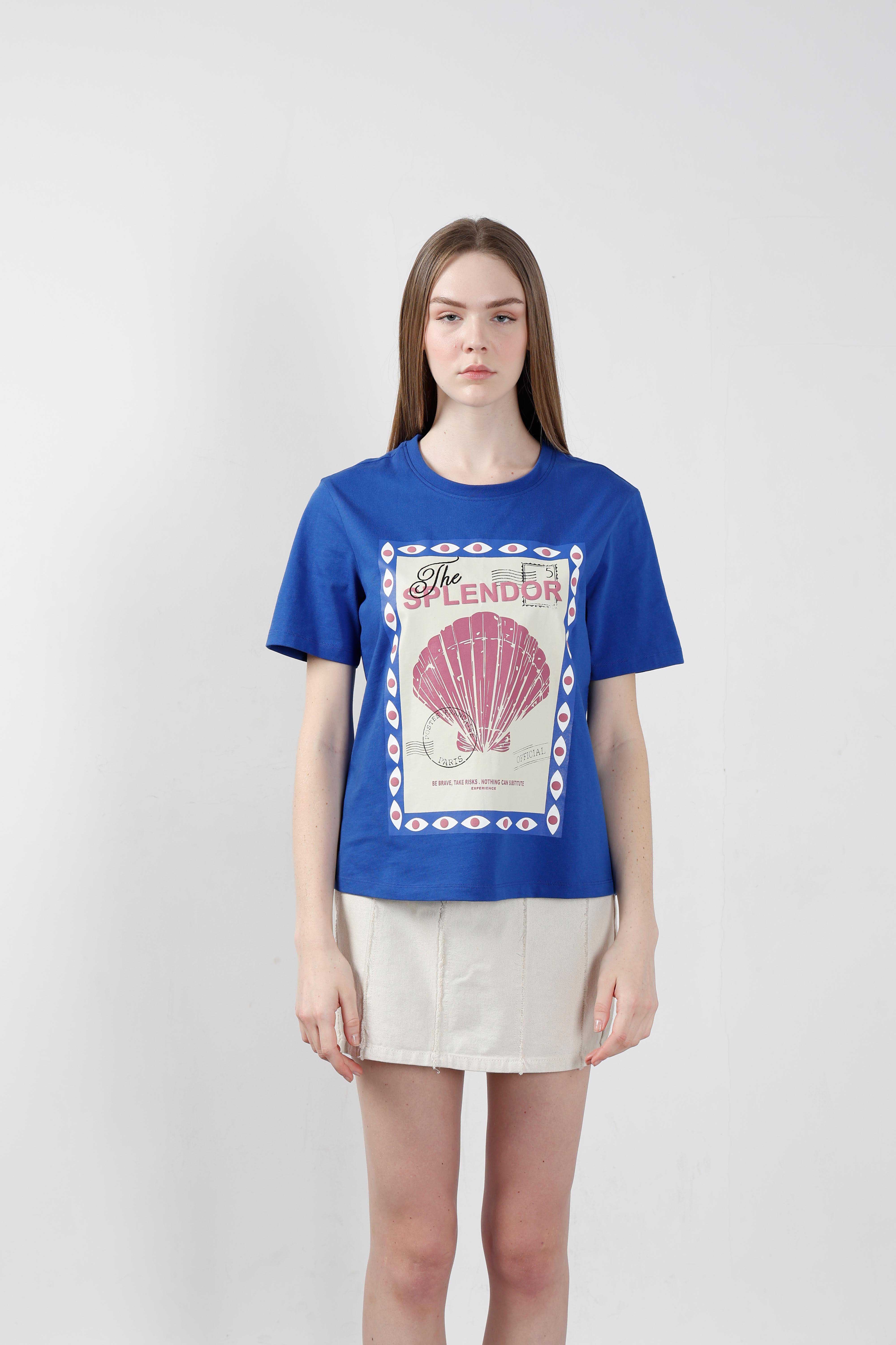 Vero Moda Blue Shell Stamp Cotton T-Shirt - Image 9
