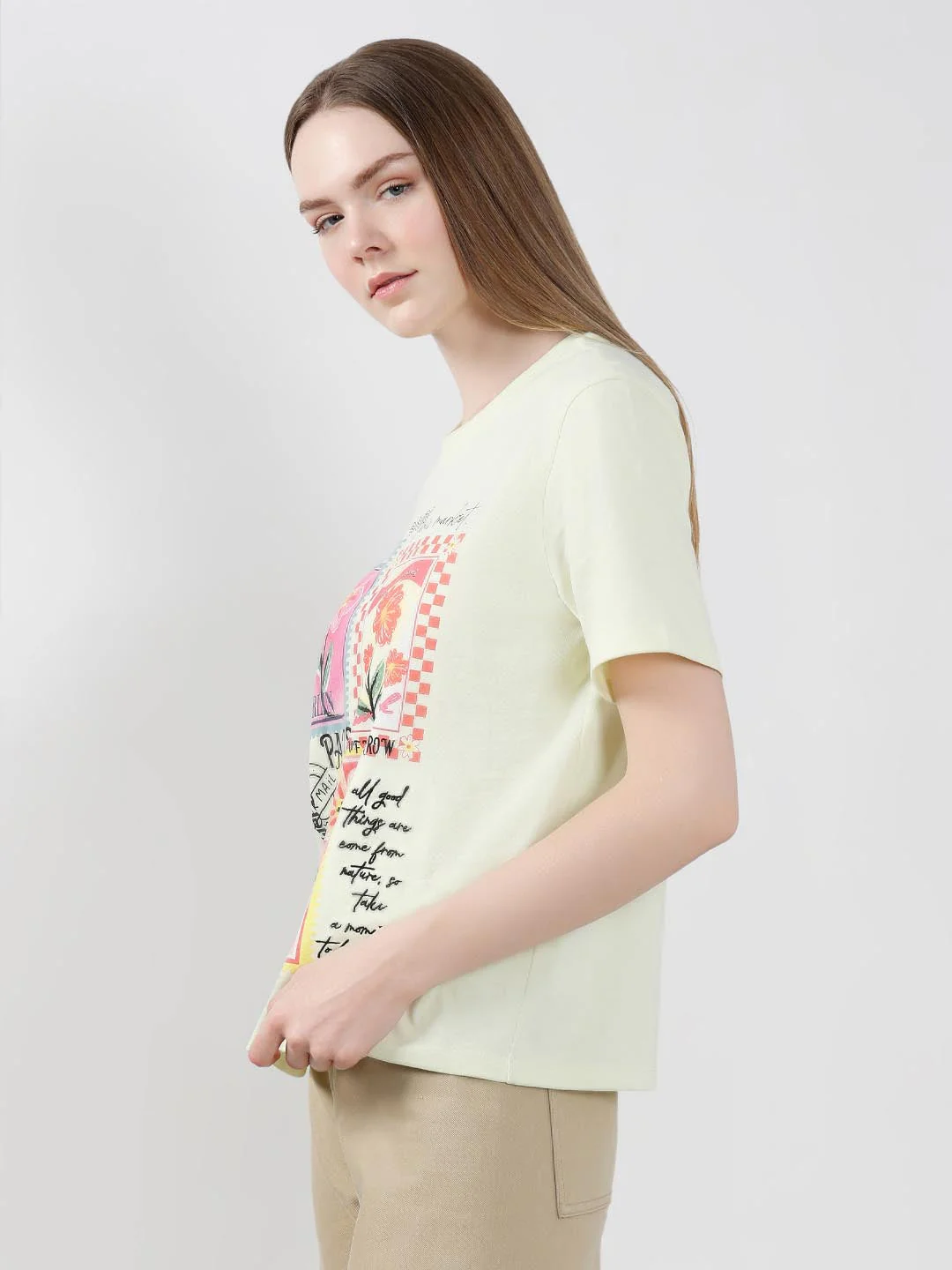 Vero Moda Lime Printed Cotton T-Shirt - Image 4