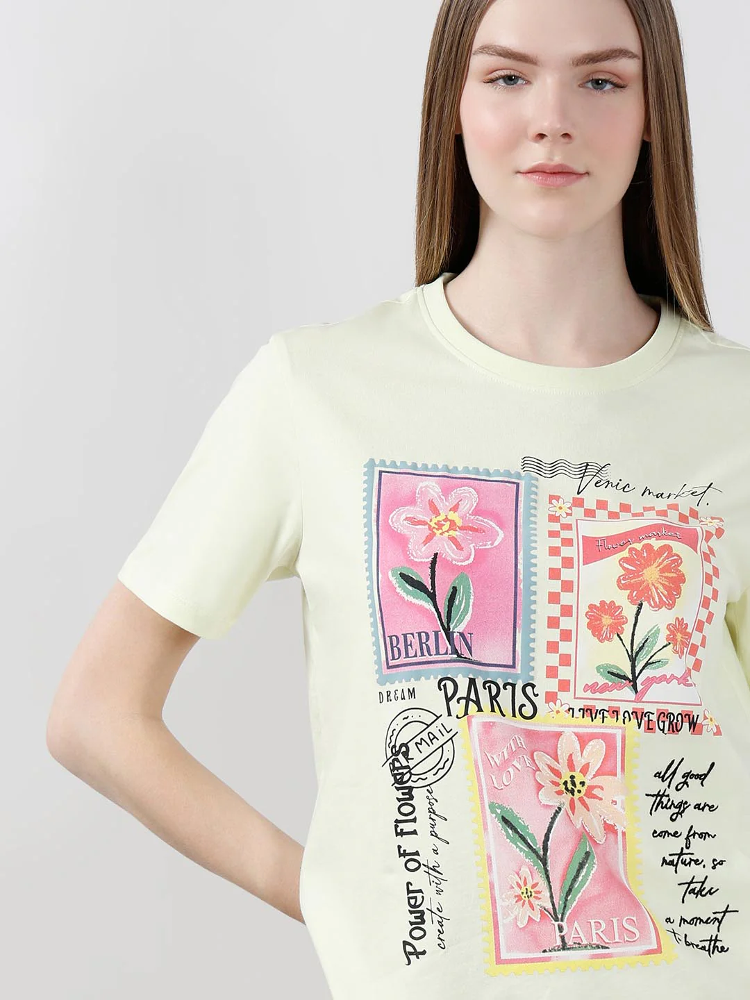 Vero Moda Lime Printed Cotton T-Shirt - Image 6