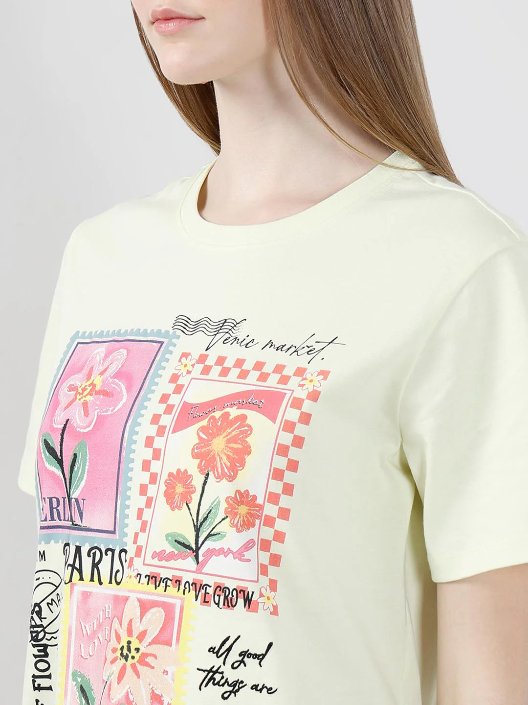 Vero Moda Lime Printed Cotton T-Shirt - Image 8