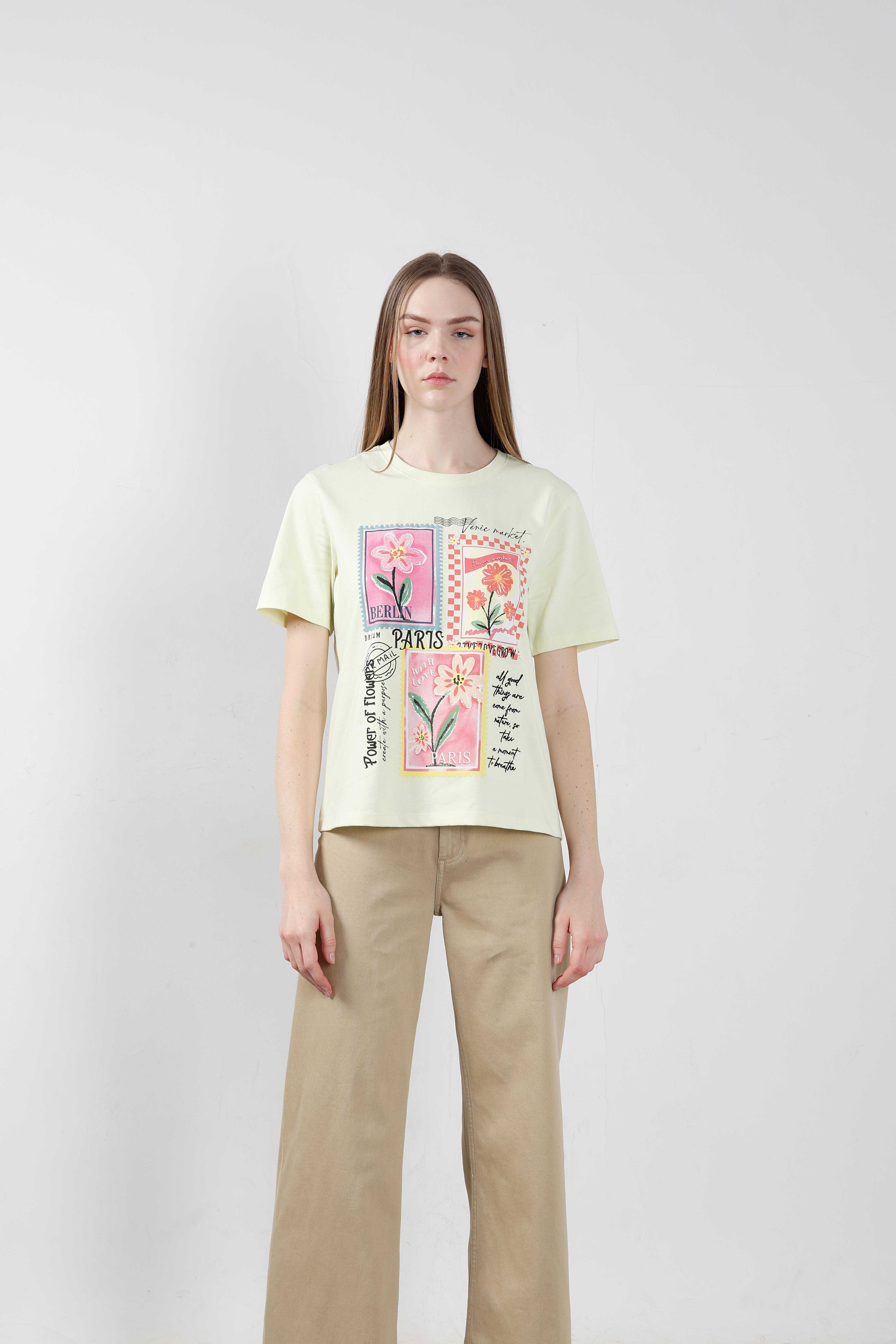 Vero Moda Lime Printed Cotton T-Shirt - Image 9