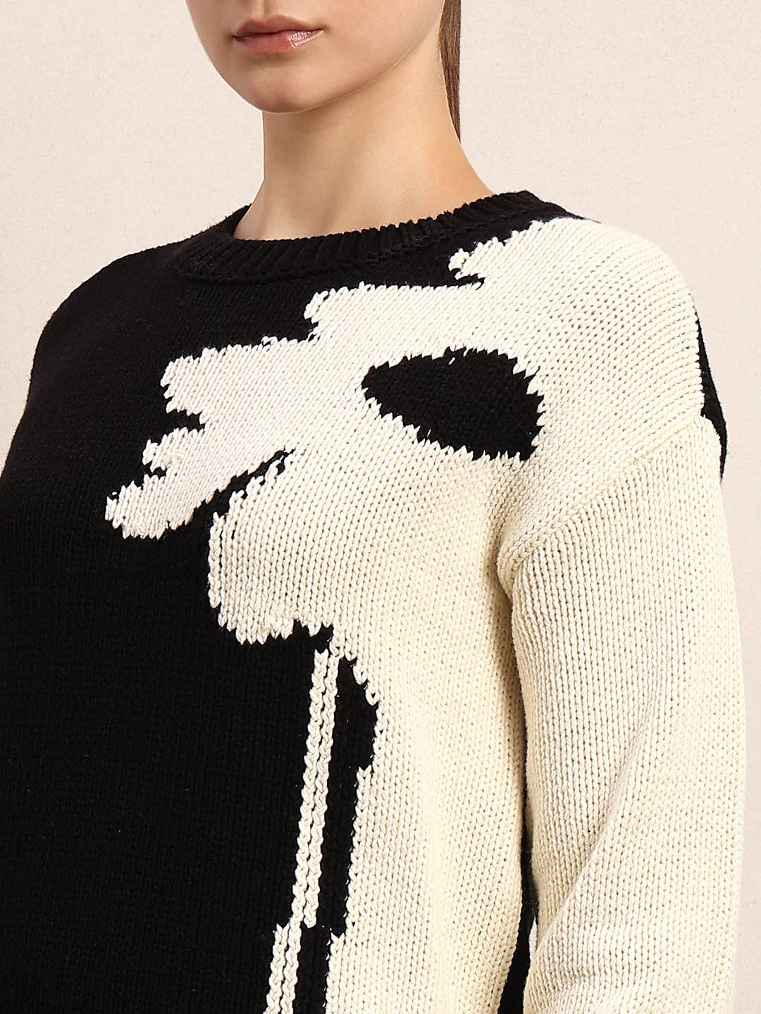 Dual Tone O-Neck Pullover - Black - Image 8