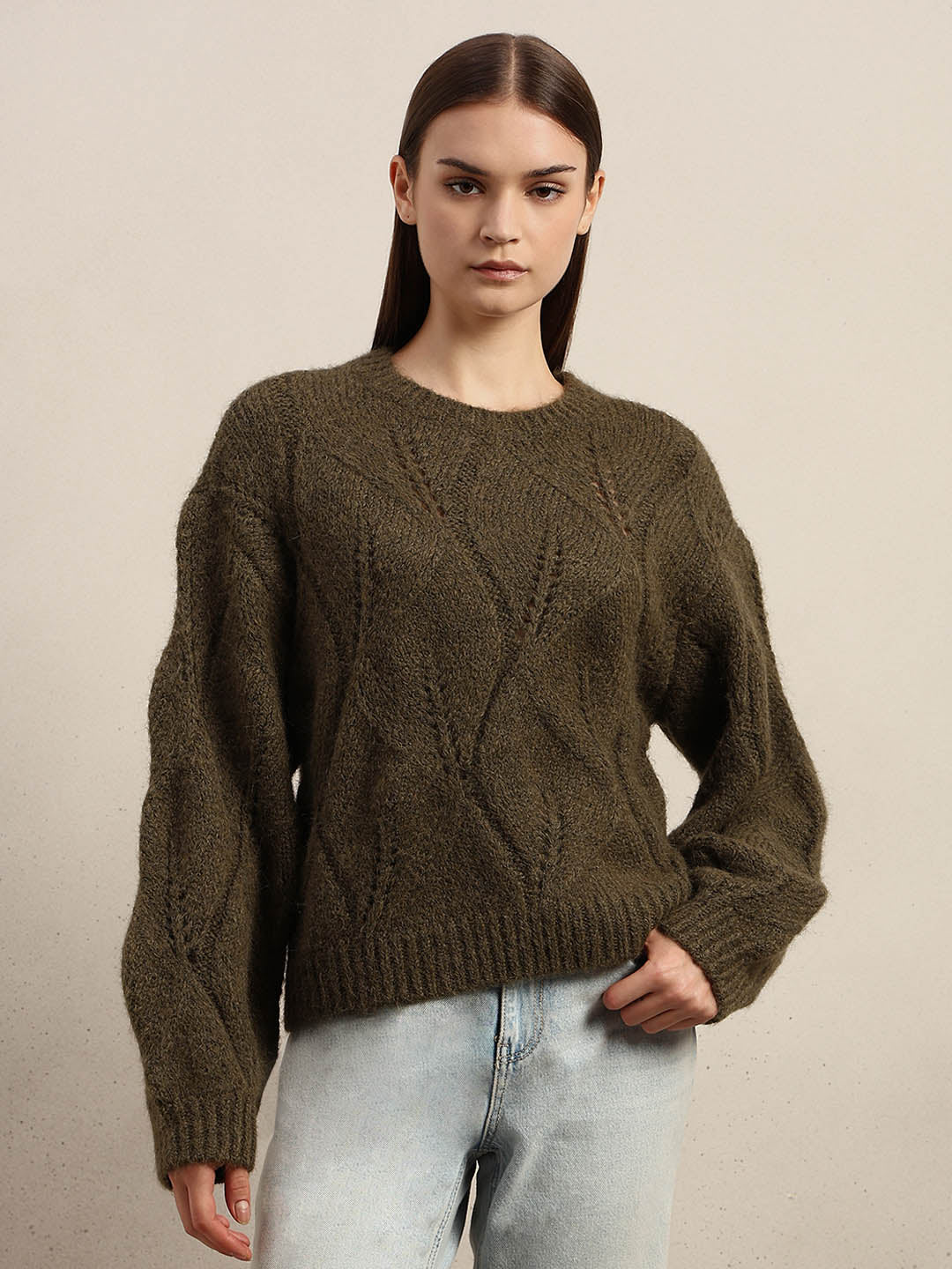Stitch Detail O-Neck Sweater - Image 2