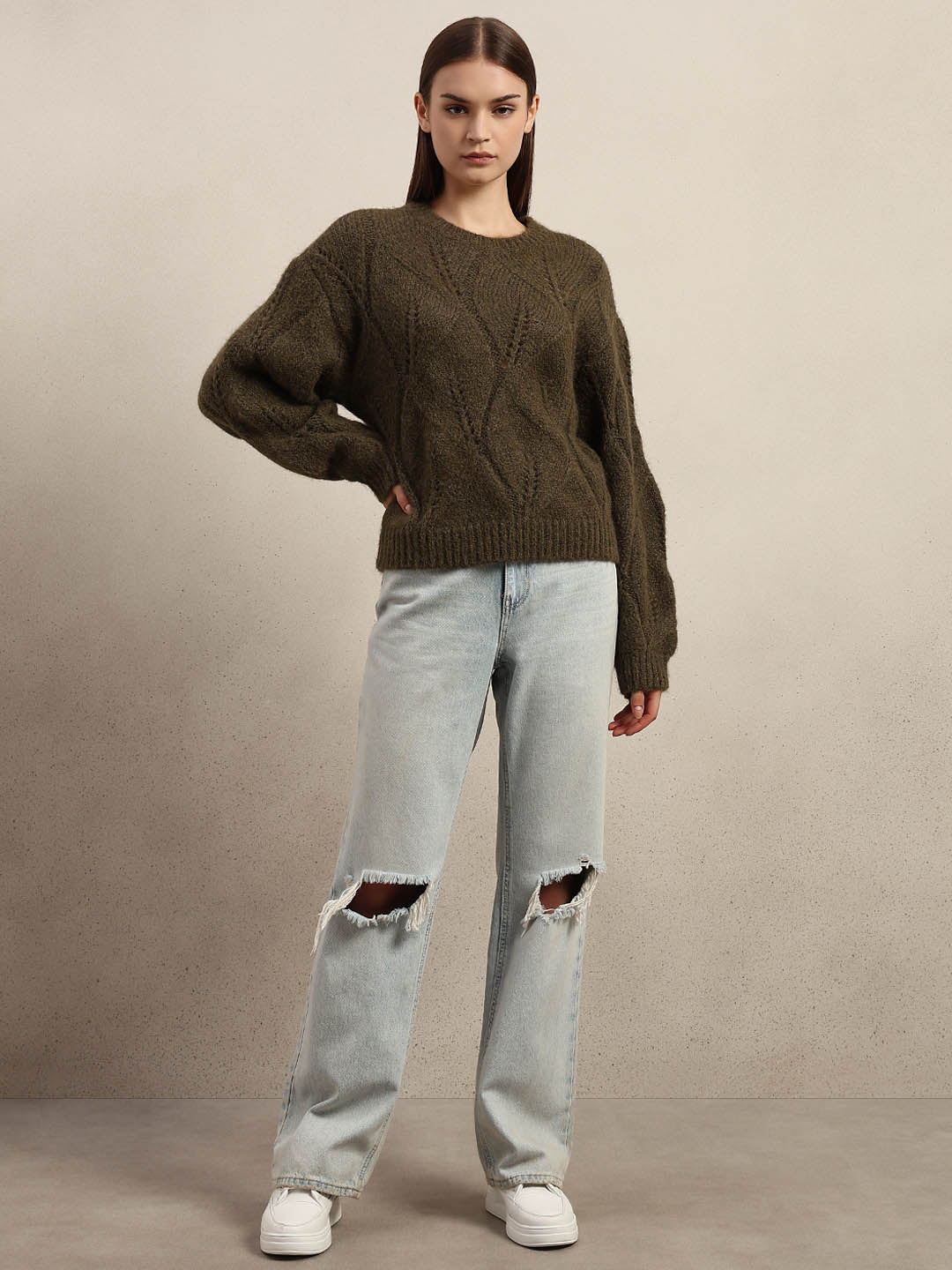 Stitch Detail O-Neck Sweater - Image 5