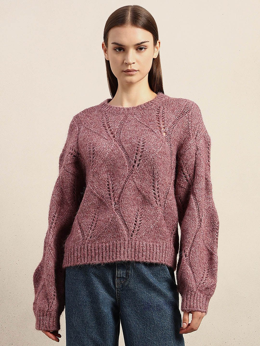 Stitch Detail O-Neck Sweater - Pink - Image 2