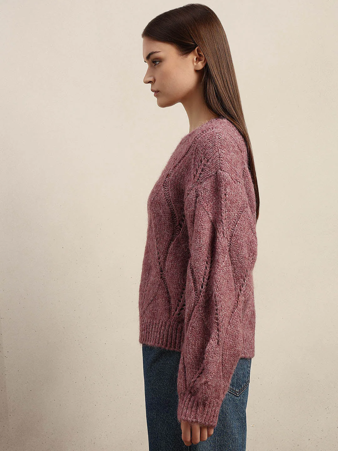 Stitch Detail O-Neck Sweater - Pink - Image 3
