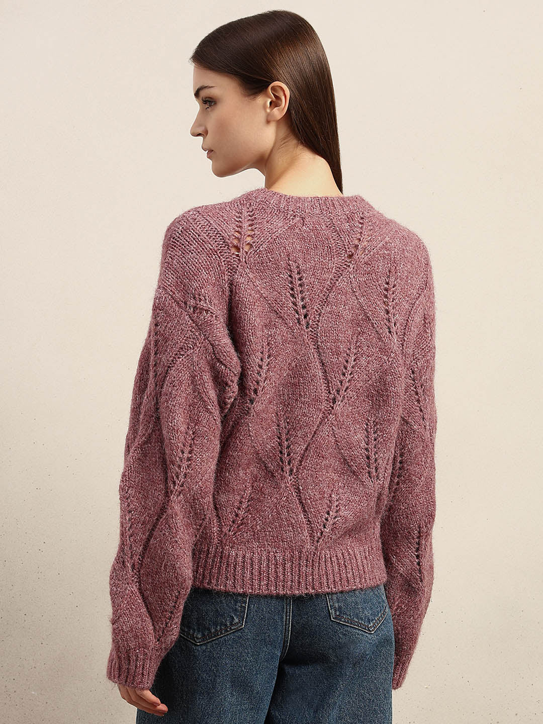 Stitch Detail O-Neck Sweater - Pink - Image 4