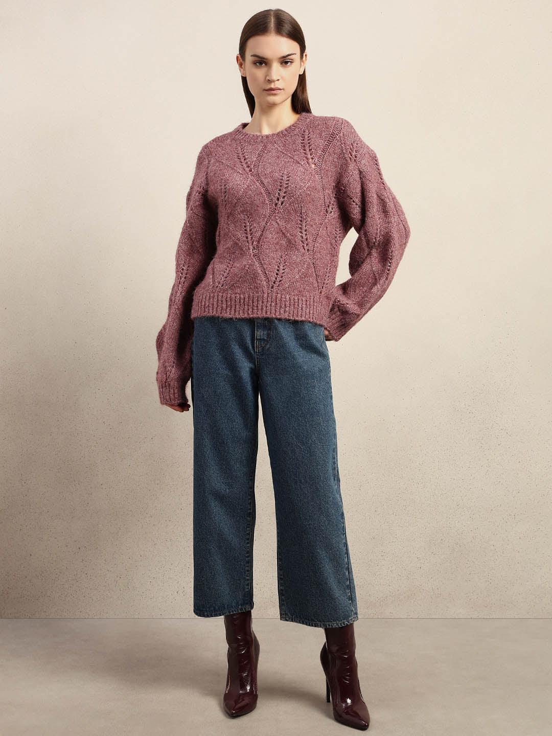 Stitch Detail O-Neck Sweater - Pink - Image 5