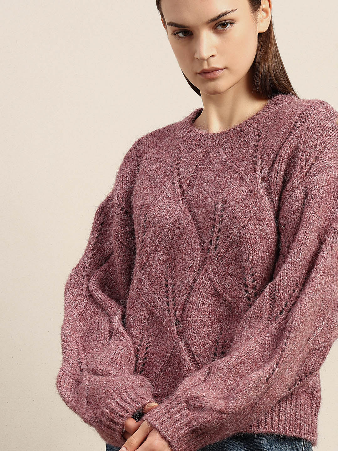 Stitch Detail O-Neck Sweater - Pink - Image 6