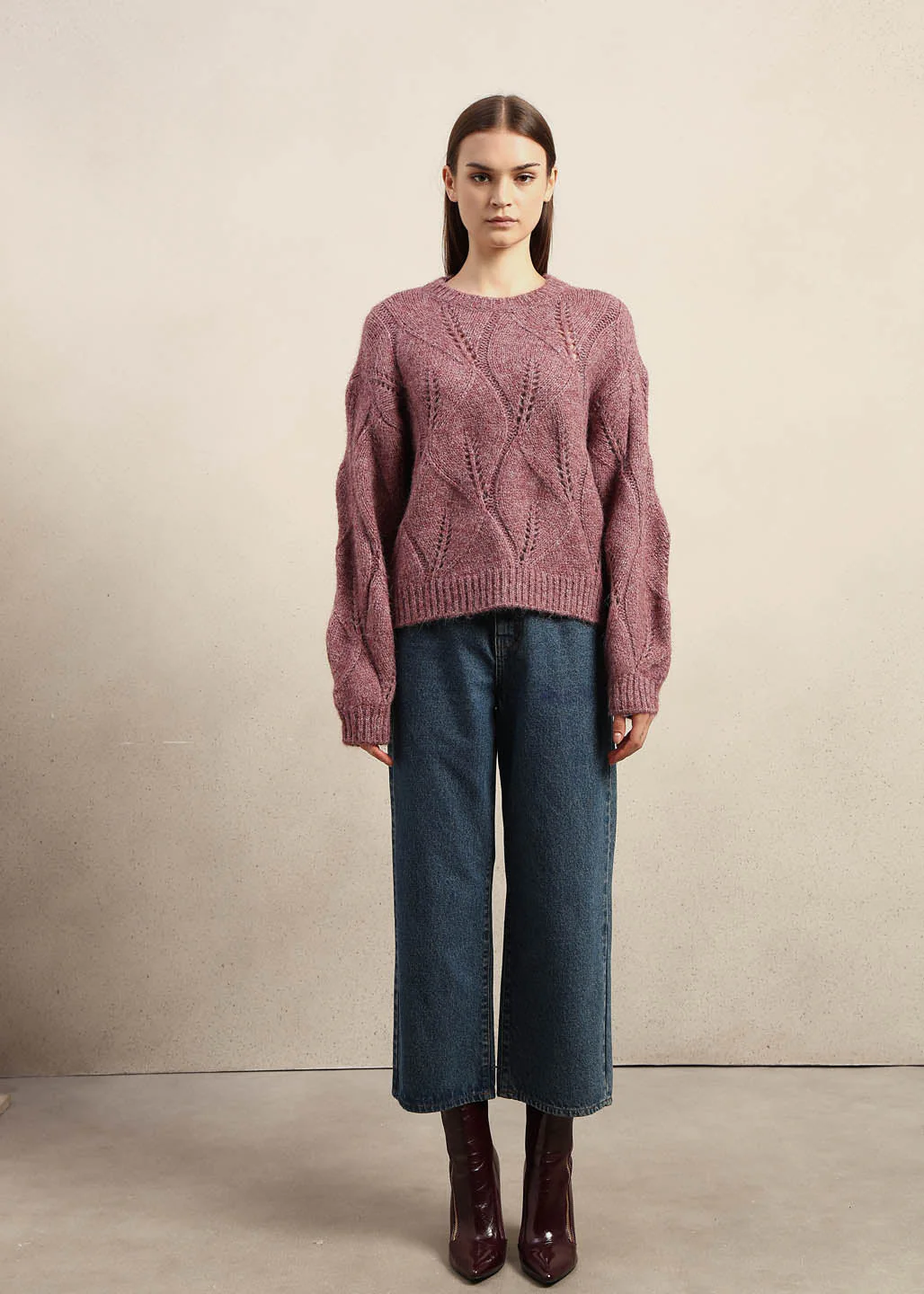 Stitch Detail O-Neck Sweater - Pink - Image 9