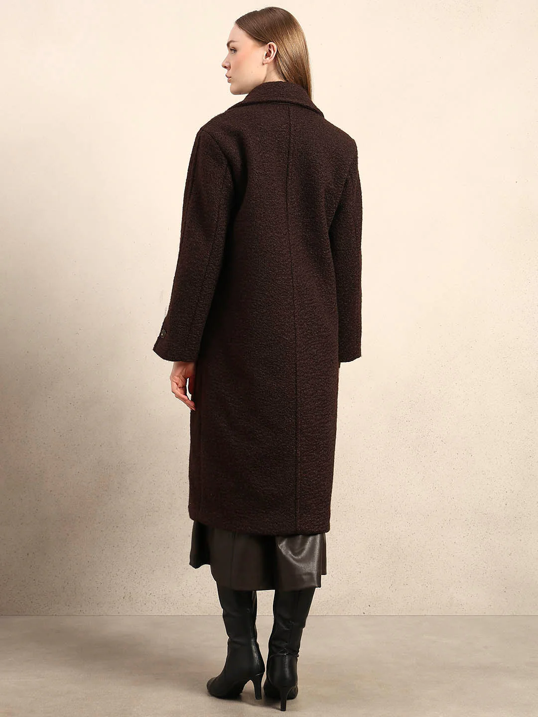 Longline Textured Coat - Brown - Image 4