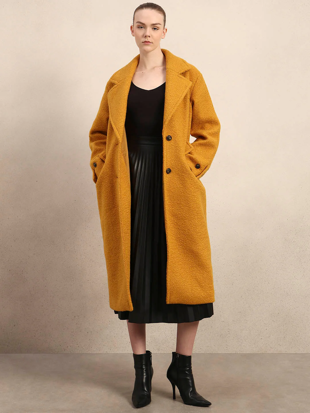 Longline Textured Coat - Yellow - Image 2