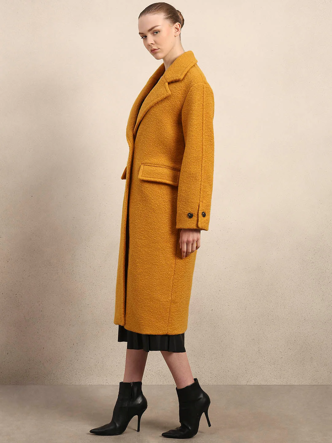 Longline Textured Coat - Yellow - Image 3