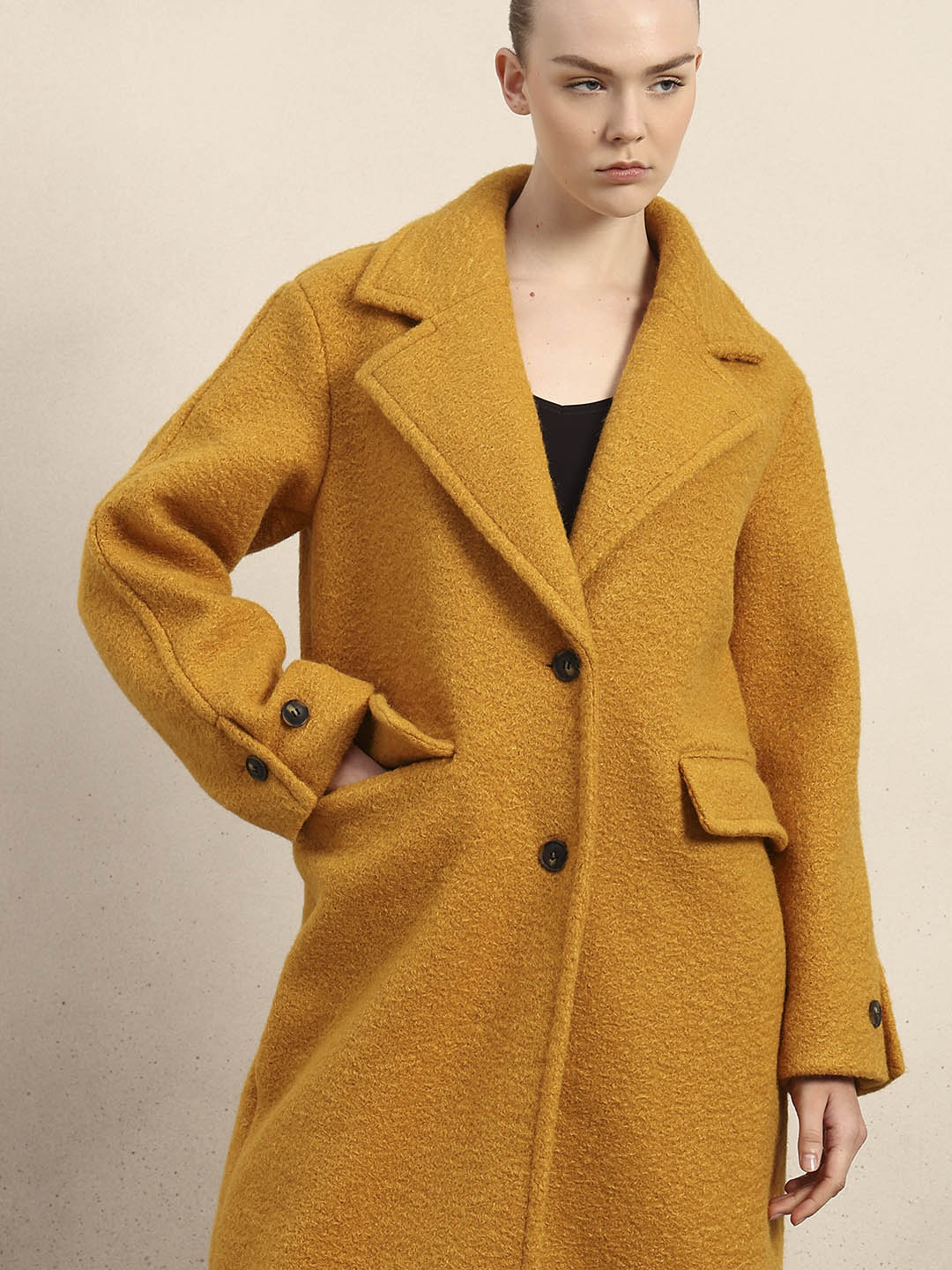 Longline Textured Coat - Yellow - Image 5