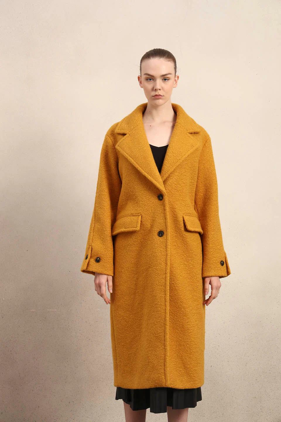 Longline Textured Coat - Yellow - Image 8