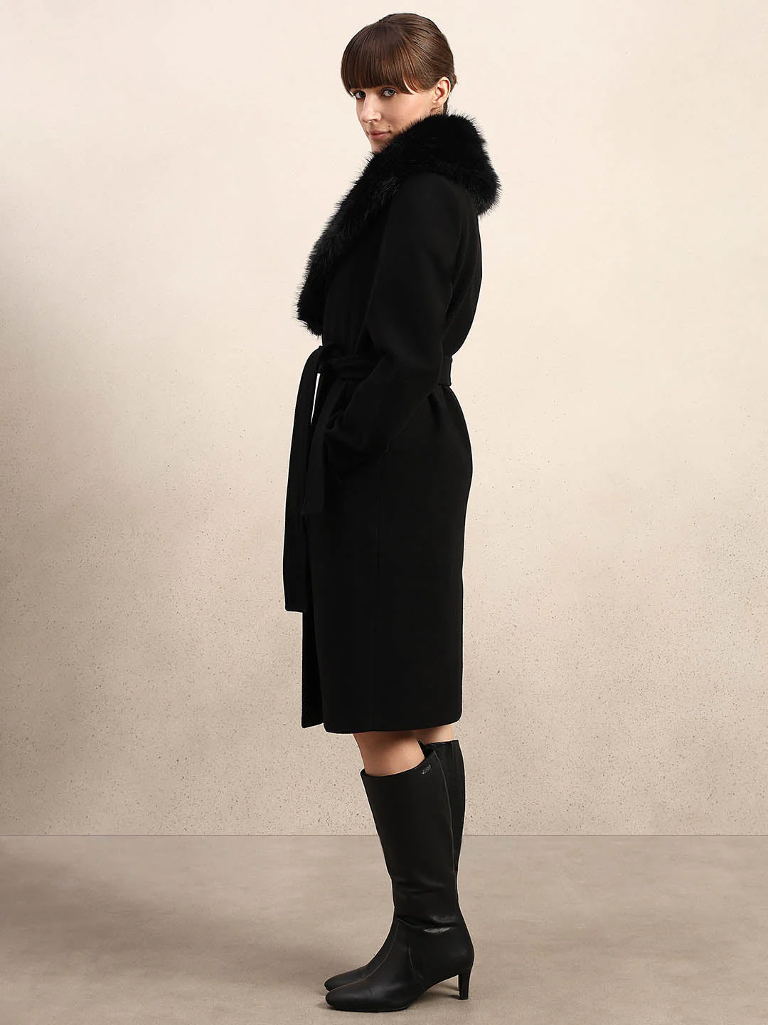 Black Belted Long Coat - Image 3