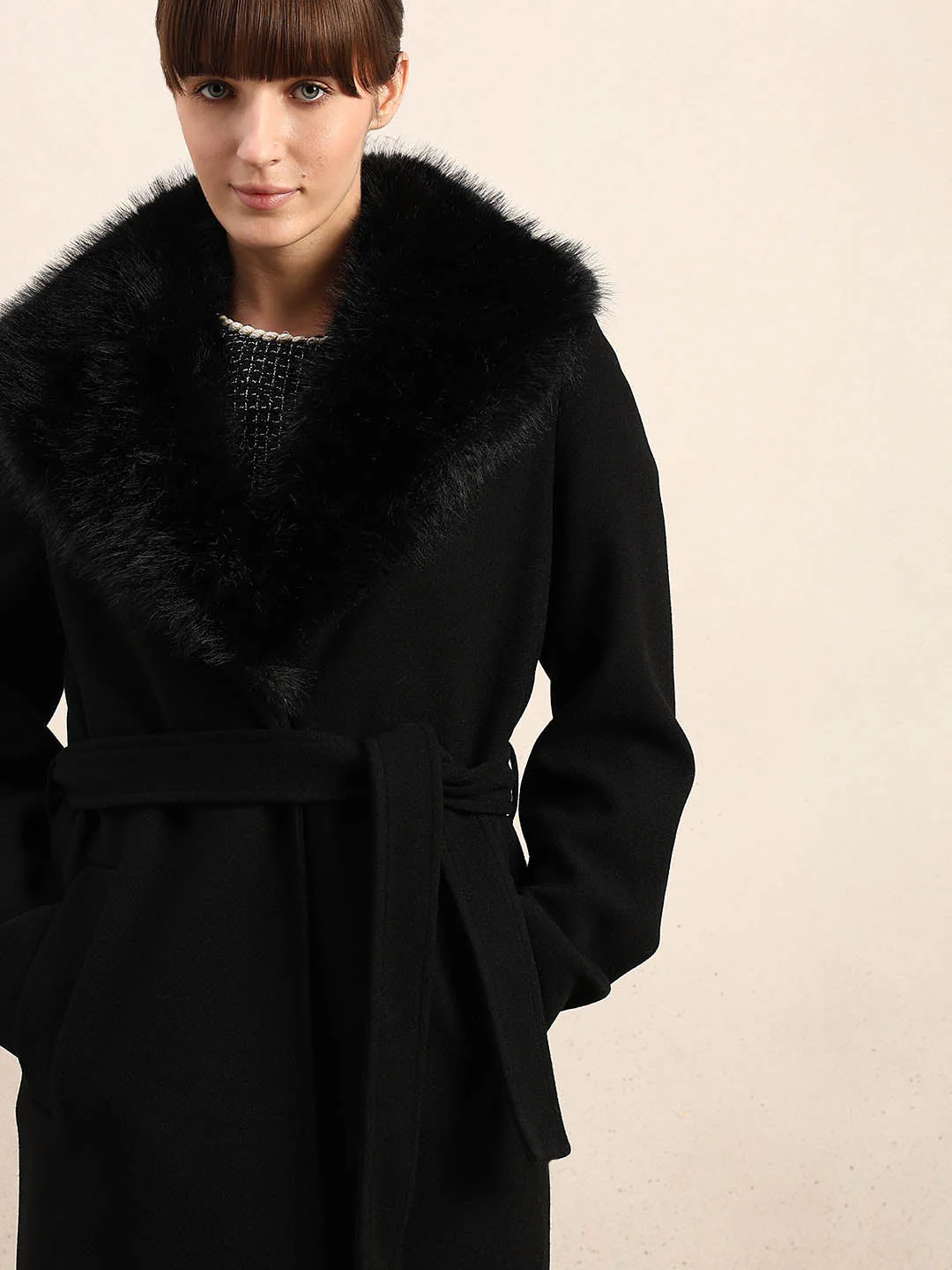 Black Belted Long Coat - Image 5