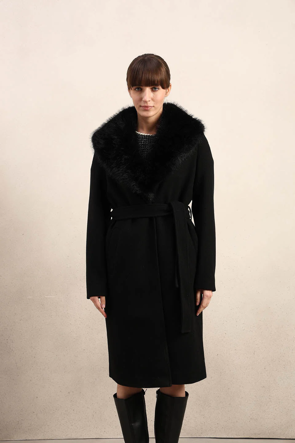 Black Belted Long Coat - Image 8