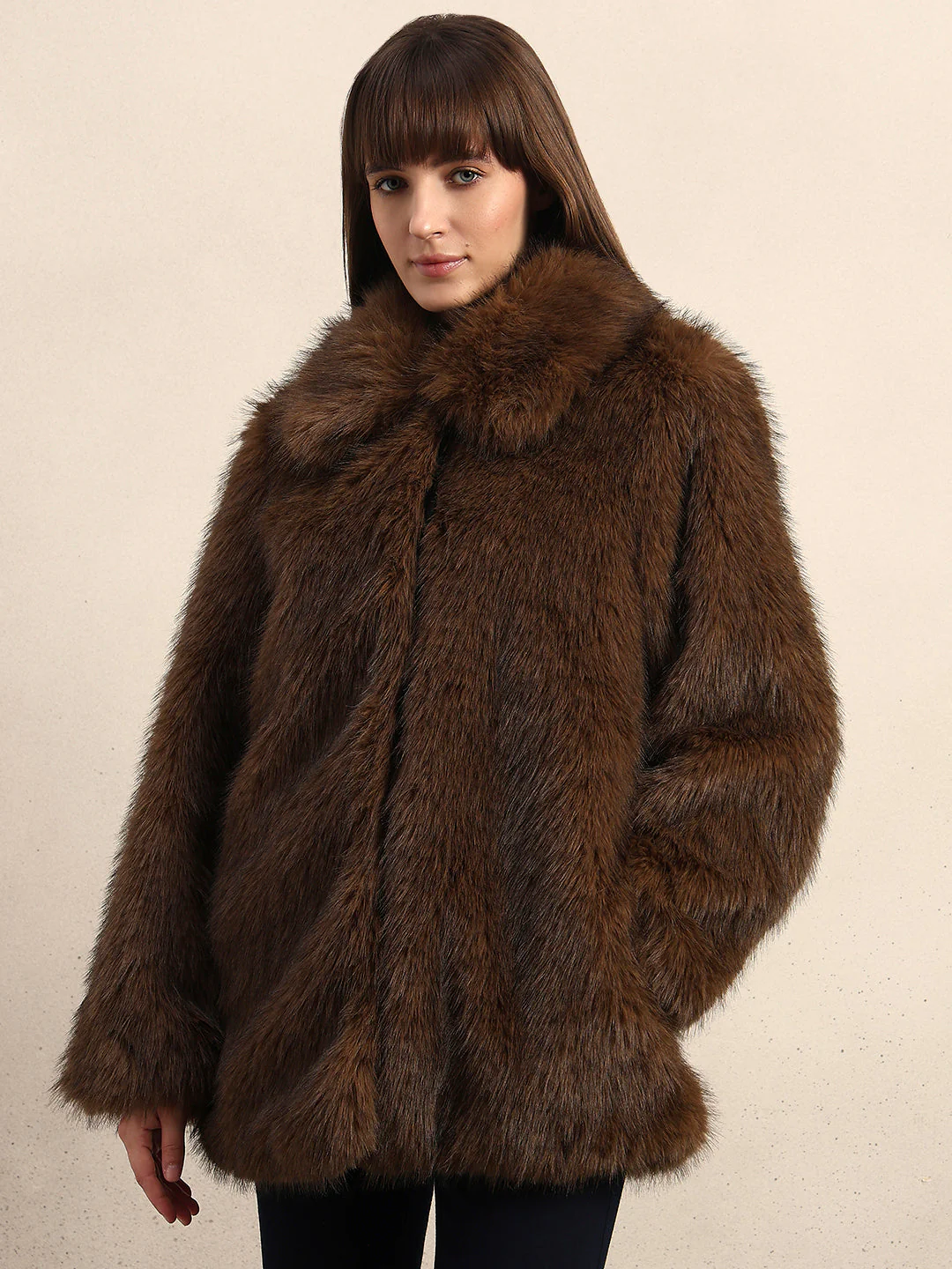 Brown Faux Fur Coat - Image 2
