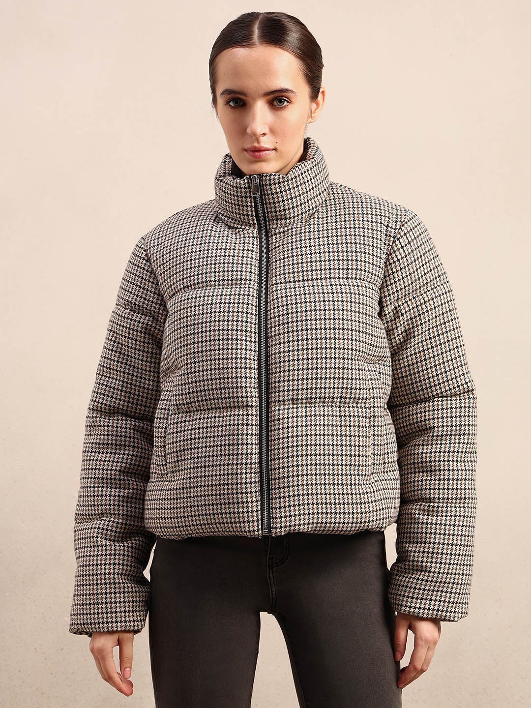 Brown houndstooth Puffer Jacket - Image 2
