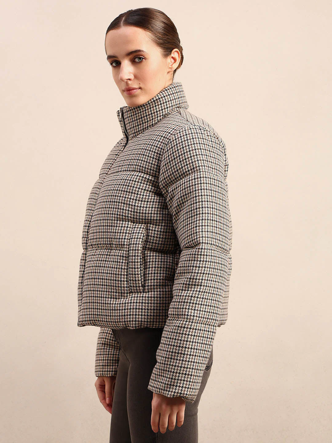 Brown houndstooth Puffer Jacket - Image 3