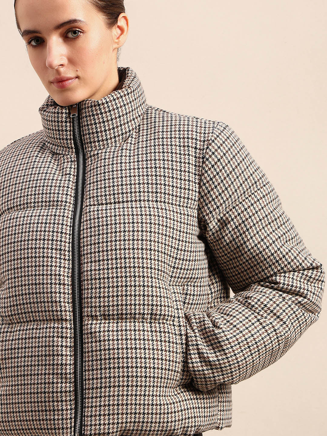 Brown houndstooth Puffer Jacket - Image 6