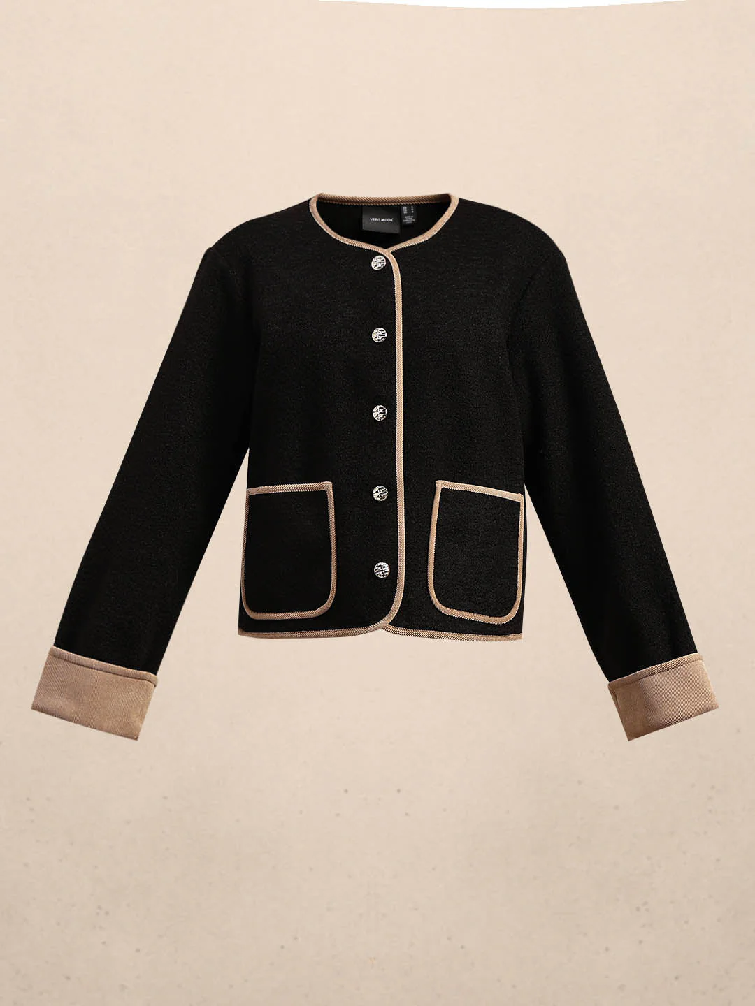 Black Contrast Trim Short Jacket - Image 7