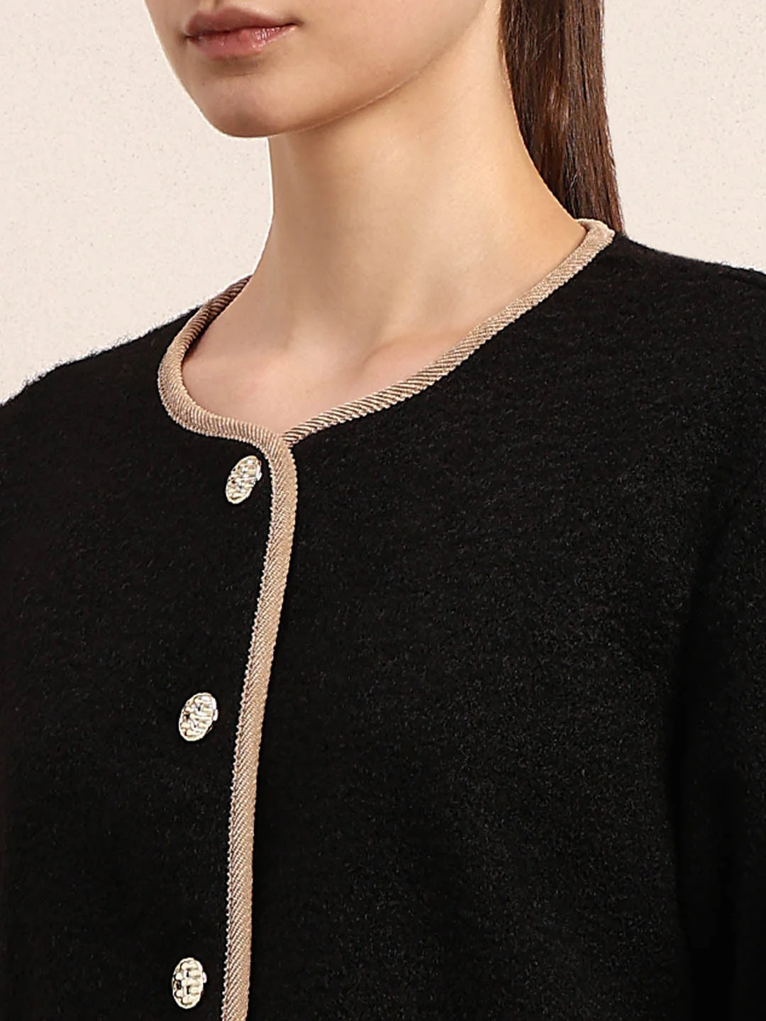 Black Contrast Trim Short Jacket - Image 8