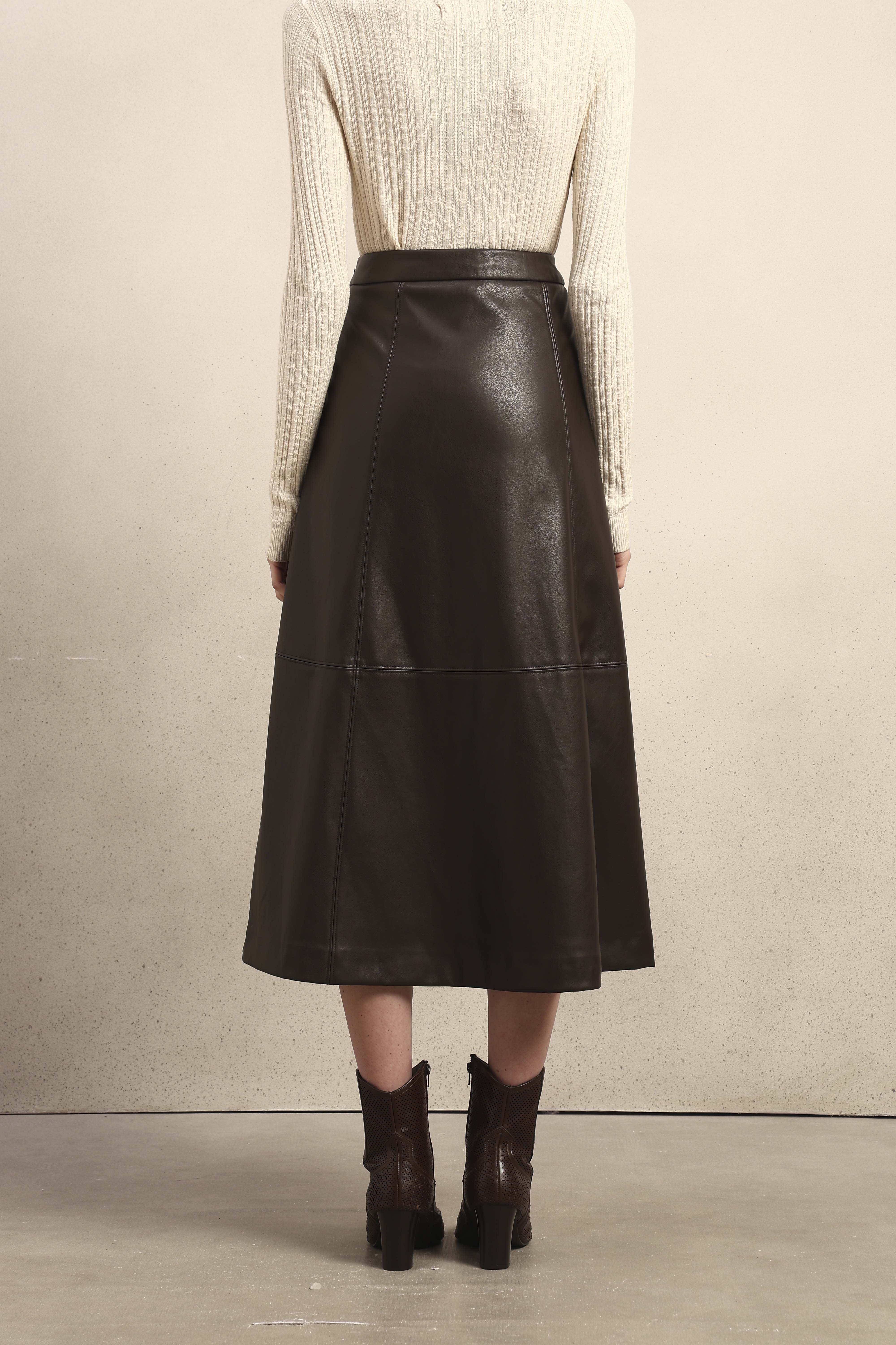 Faux Leather High Rise Skirt - Brown - Image 10
