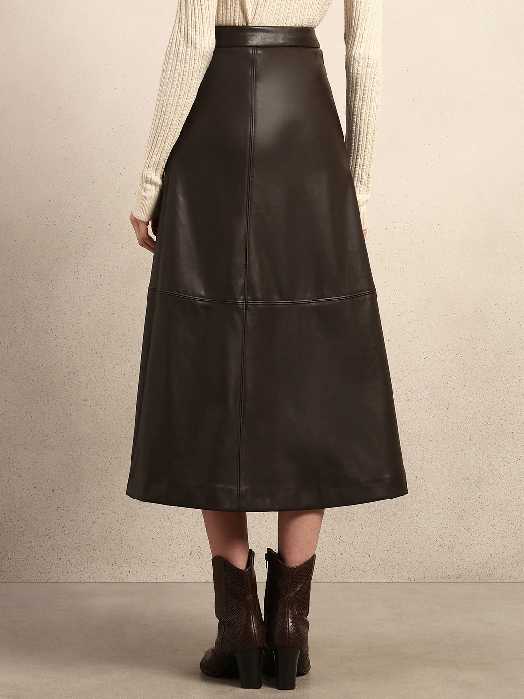 Faux Leather High Rise Skirt - Brown - Image 4