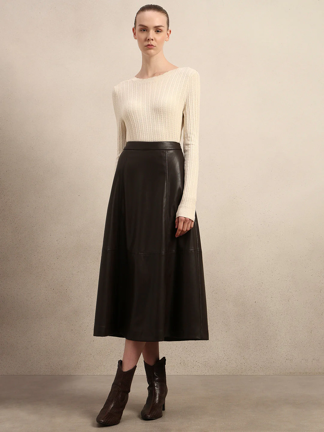 Faux Leather High Rise Skirt - Brown - Image 5