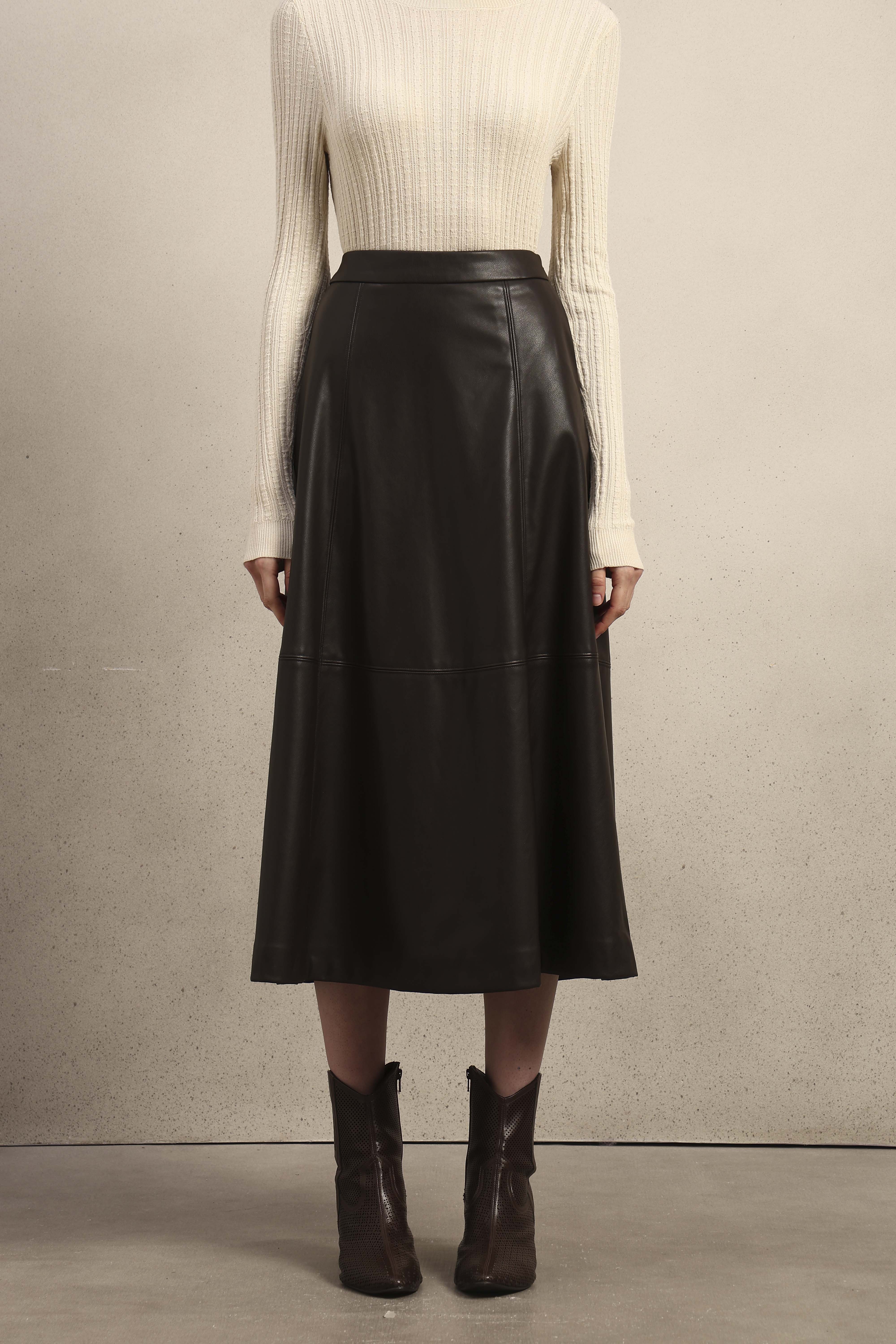 Faux Leather High Rise Skirt - Brown - Image 9