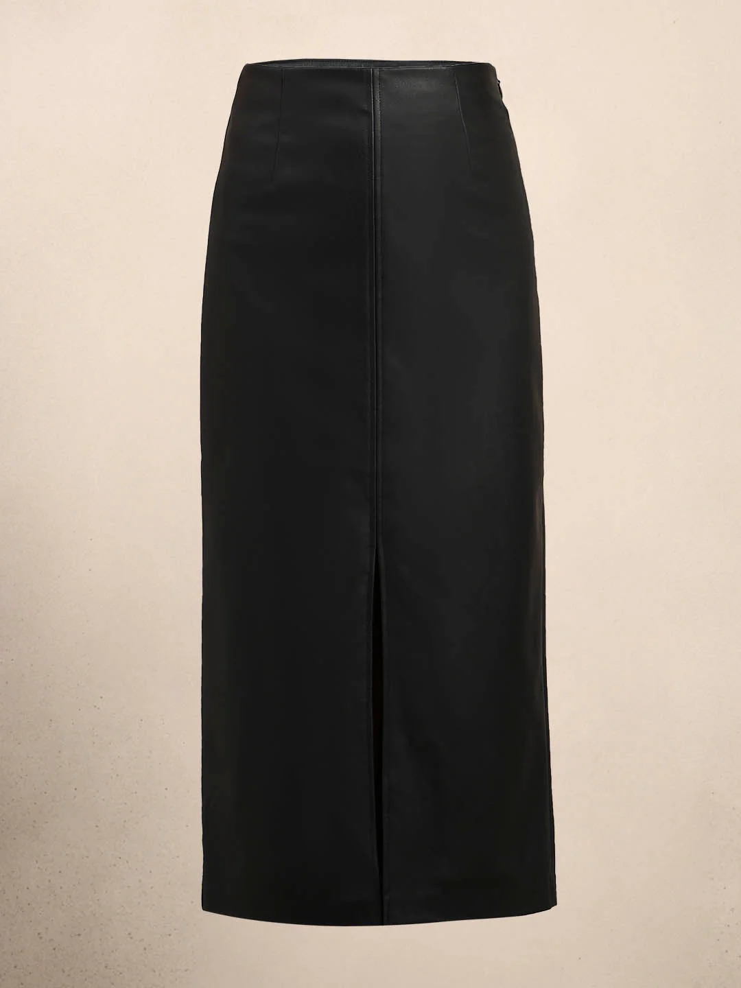 Faux Leather Front Slit Midi Skirt - Image 7