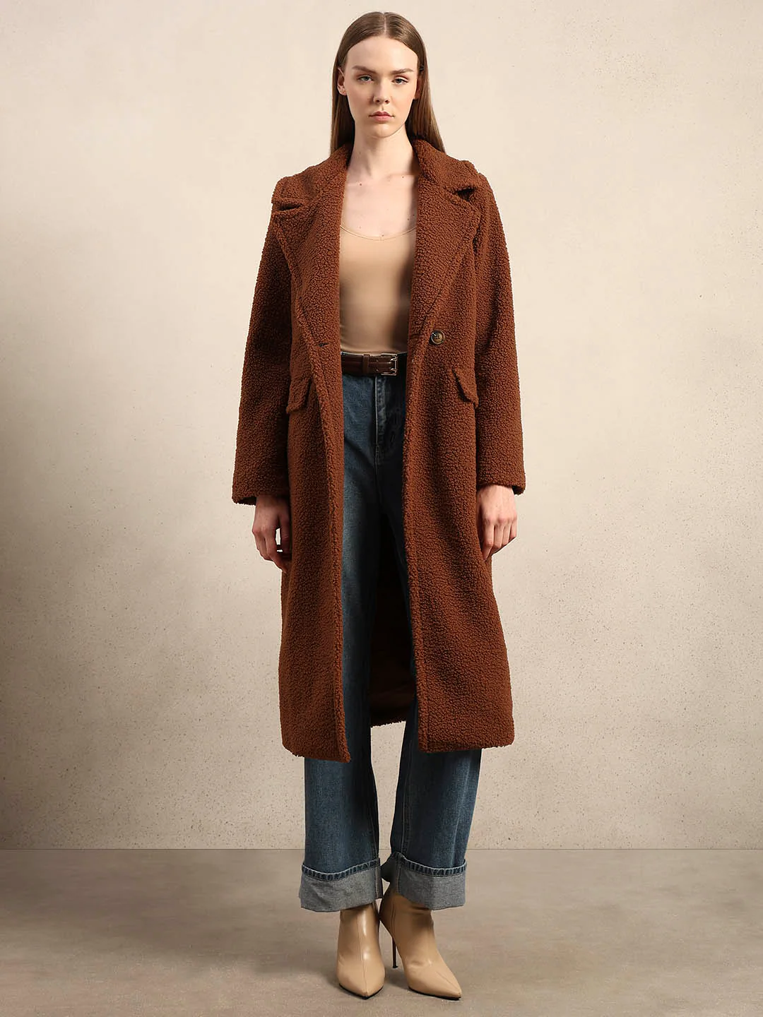 Brown Bouclé Double-Breasted Coat - Image 2